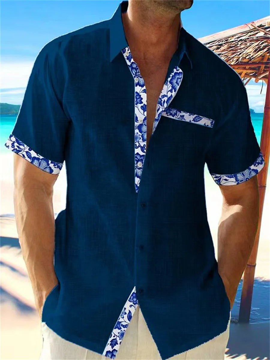 Chemise hawaïenne en lin pour hommes