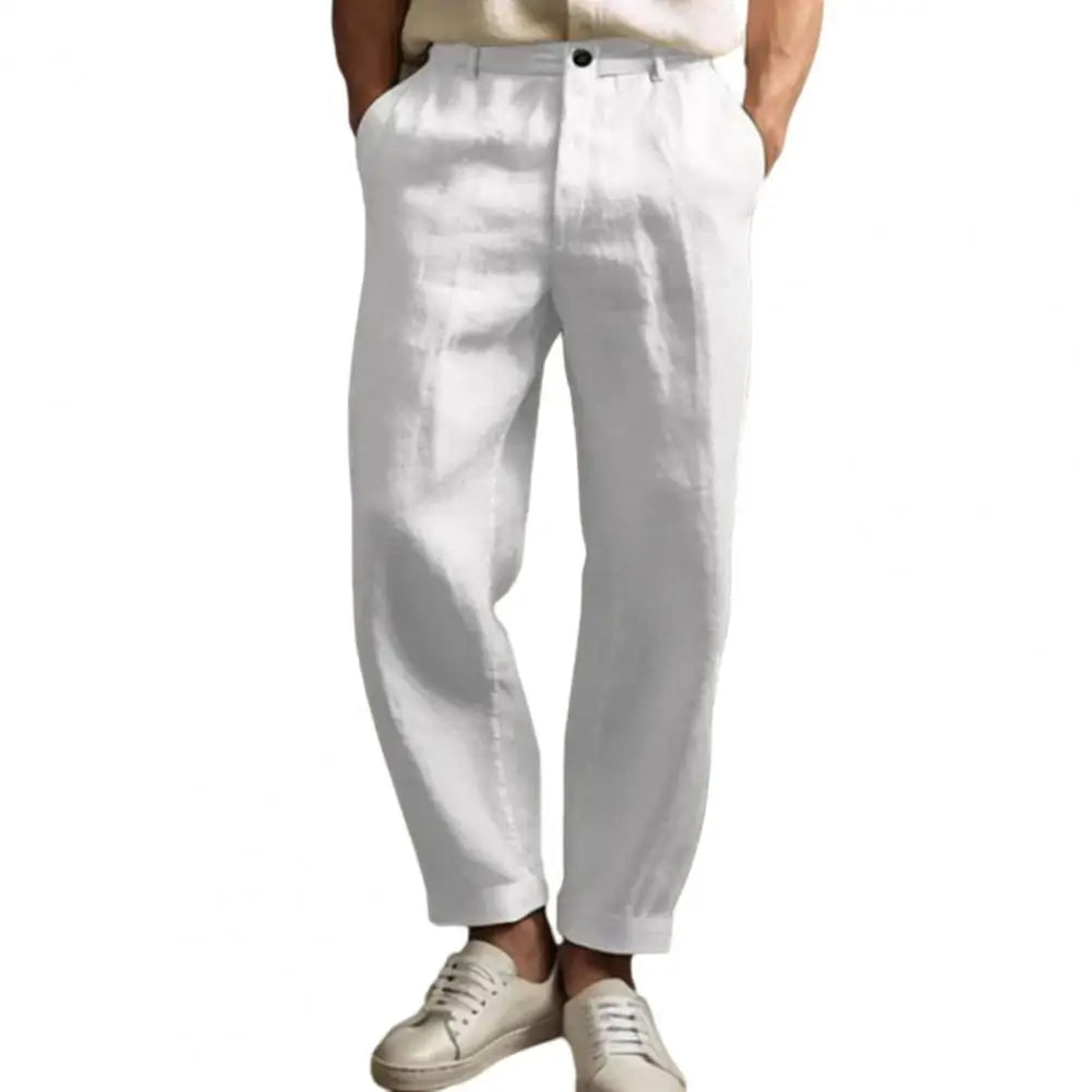 Pantalon décontracté en lin de couleur pure pour homme