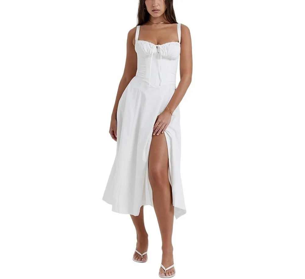 Robe d'été pour femmes,  à bretelles et fente haute