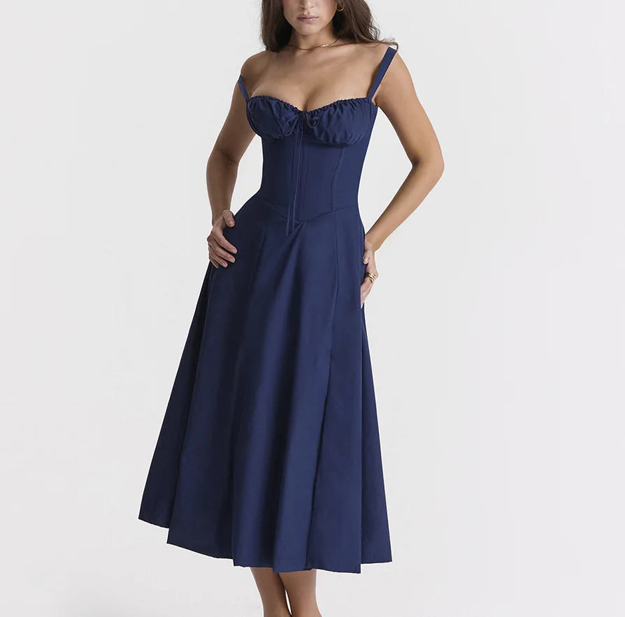 Robe d'été pour femmes,  à bretelles et fente haute
