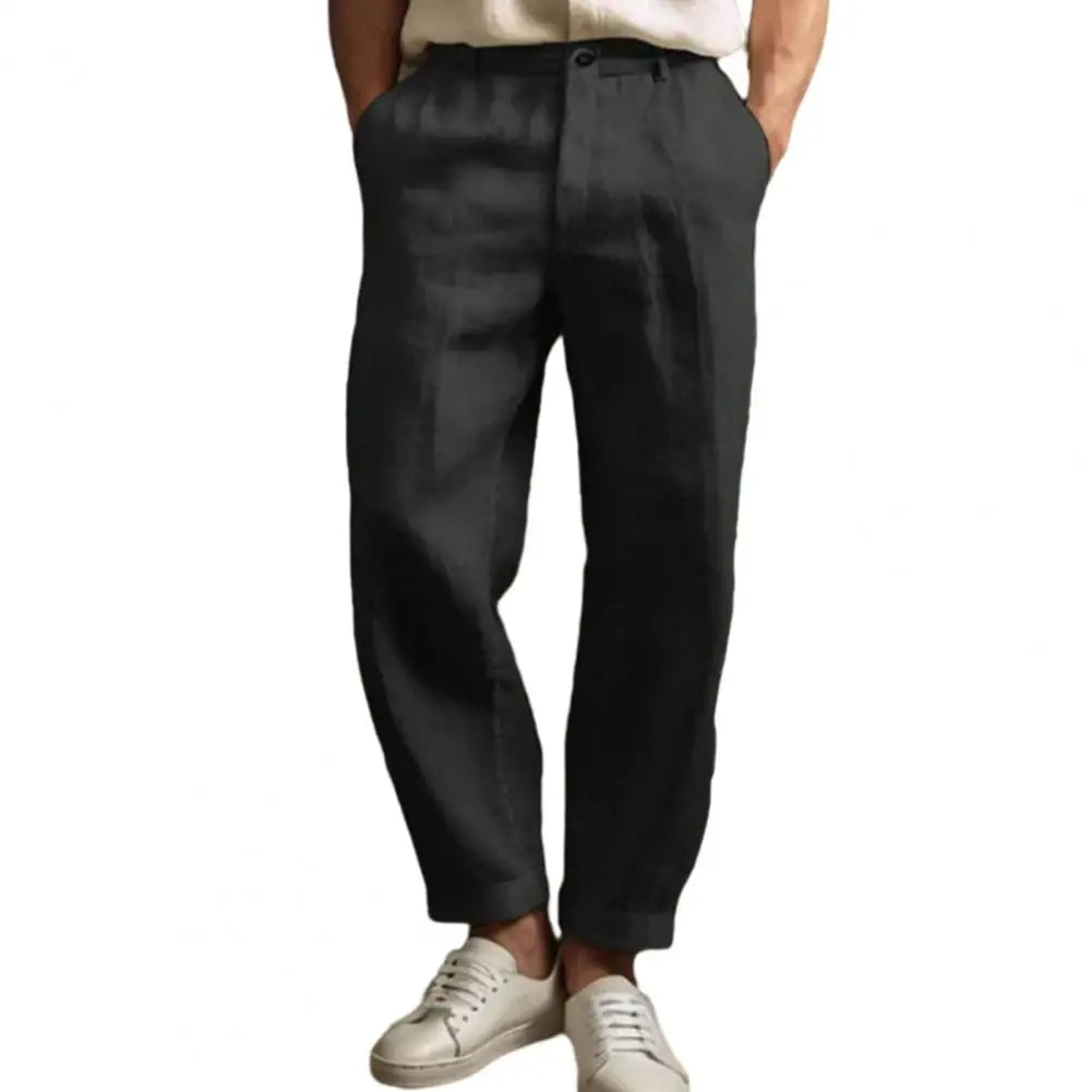 Pantalon décontracté en lin de couleur pure pour homme