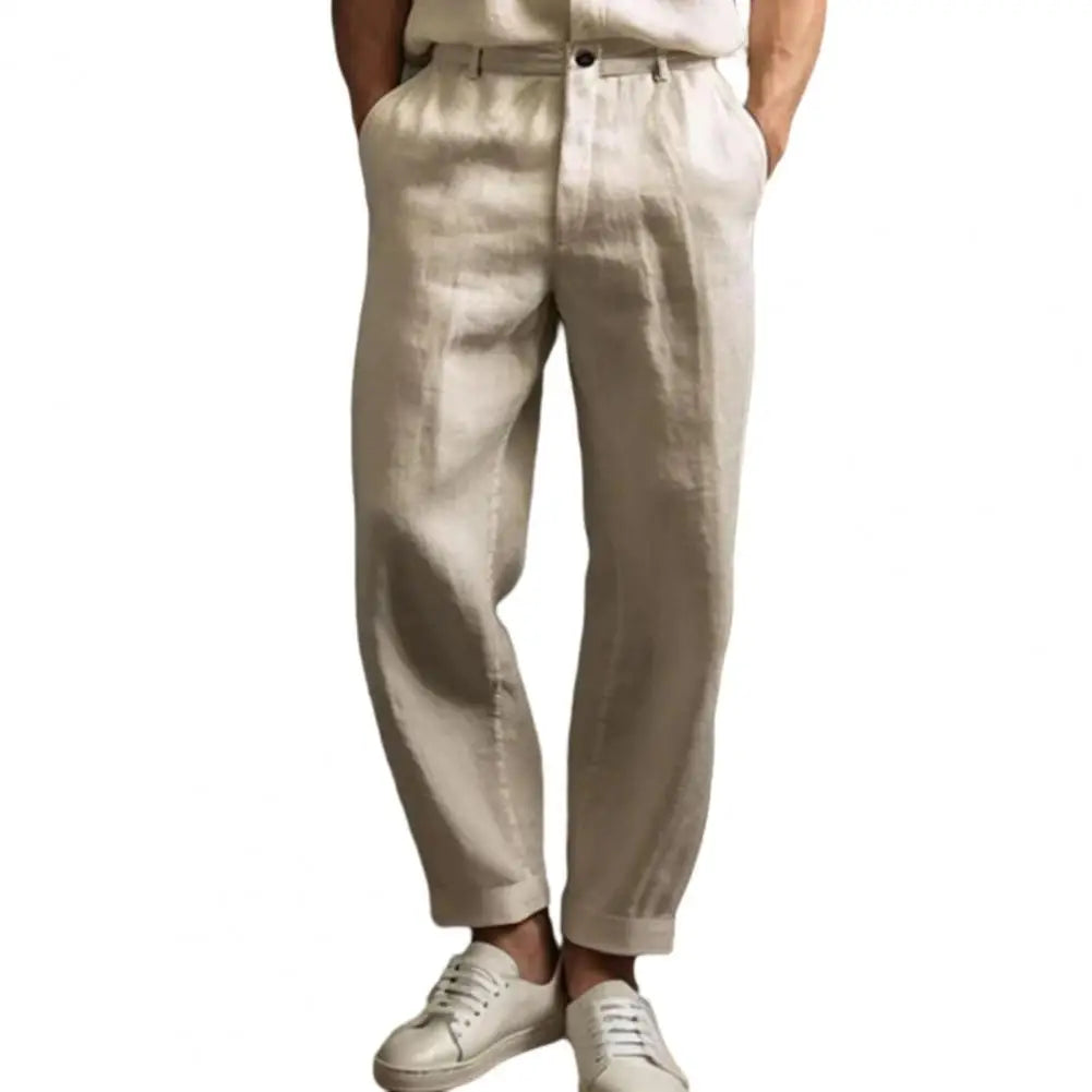 Pantalon décontracté en lin de couleur pure pour homme