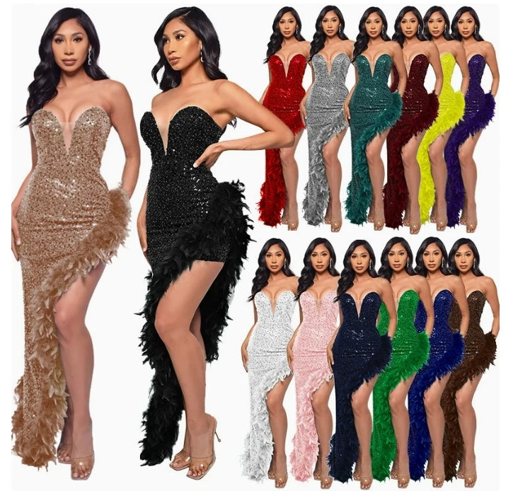 Robe longue haut de gamme, sans bretelles