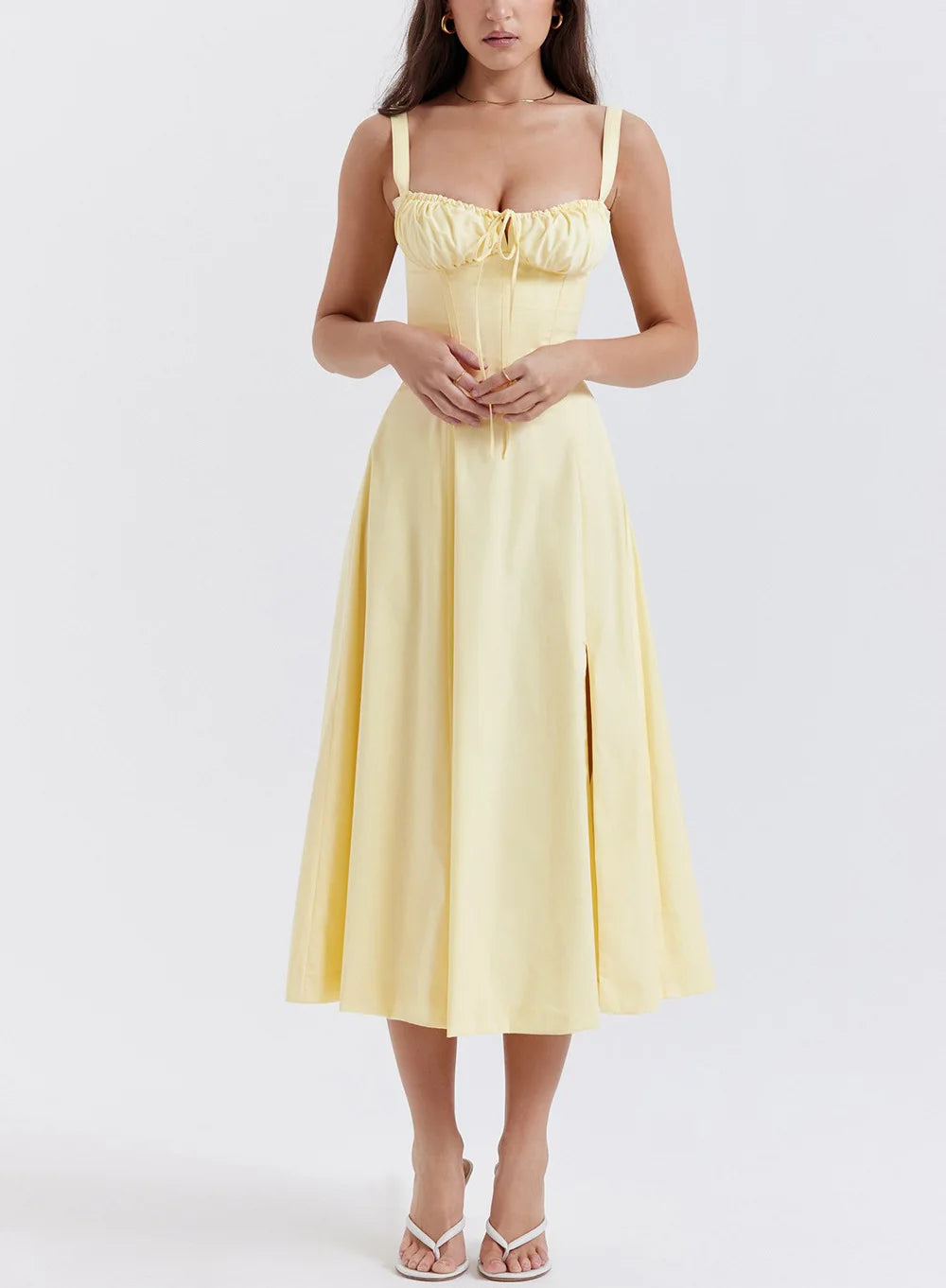 Robe d'été pour femmes,  à bretelles et fente haute