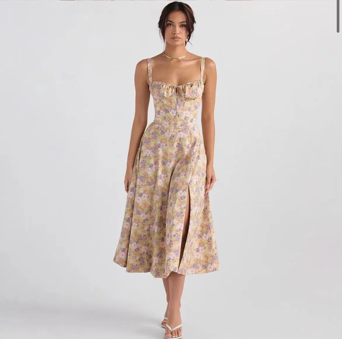 Robe d'été pour femmes,  à bretelles et fente haute
