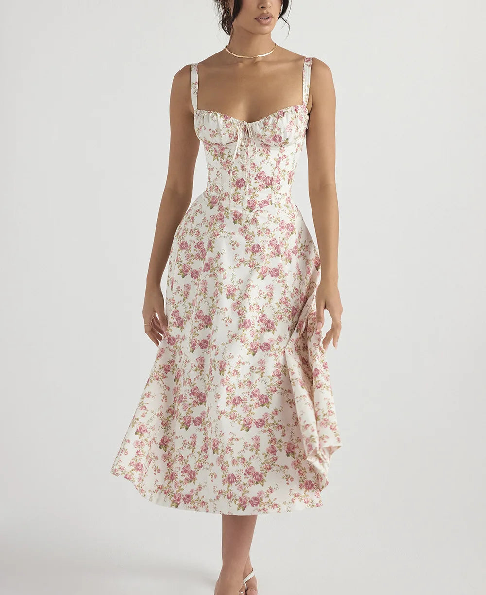 Robe d'été pour femmes,  à bretelles et fente haute