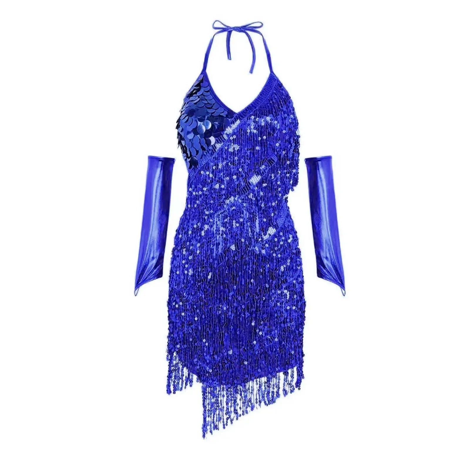 Robe courte à paillettes et pompons pour femmes