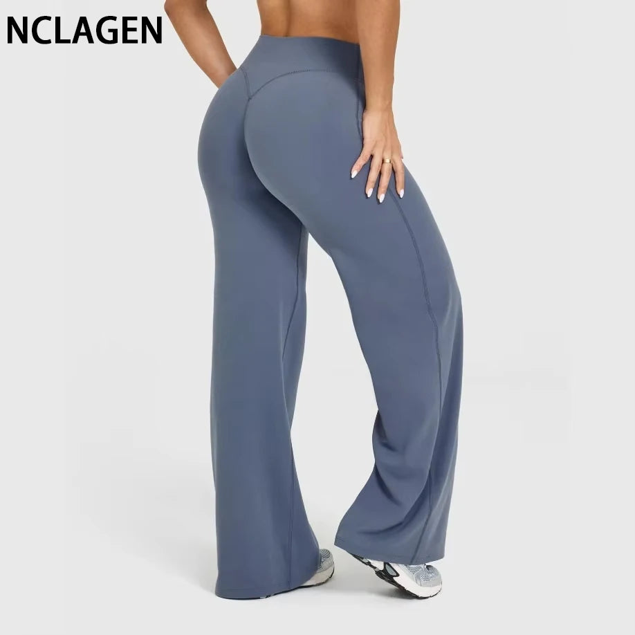 NCLAGEN Straight-Leg Pants Ultra Soft Butter Fabric Women's Mid-Waist Yoga Pants GYM Naked Feel Pilates Running Sport Trousers