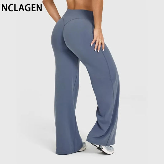 NCLAGEN Straight-Leg Pants Ultra Soft Butter Fabric Women's Mid-Waist Yoga Pants GYM Naked Feel Pilates Running Sport Trousers