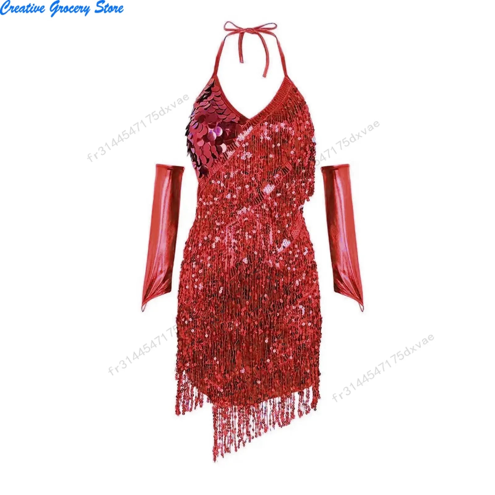 Robe courte à paillettes et pompons pour femmes