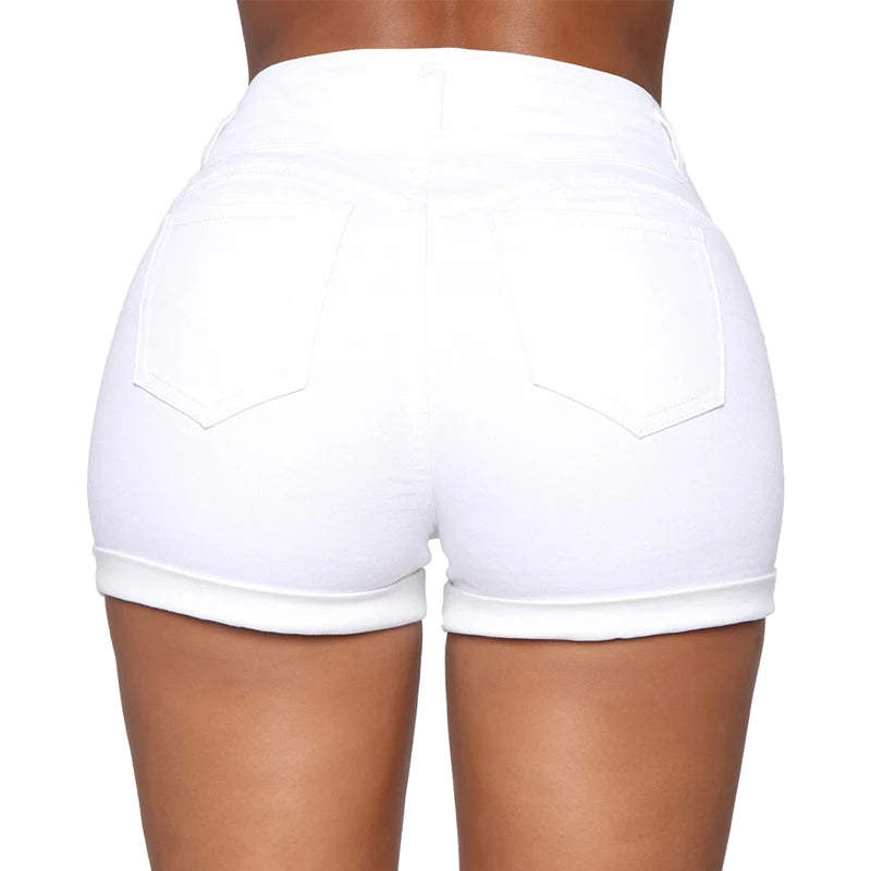 Short en jean taille haute extensible en coton