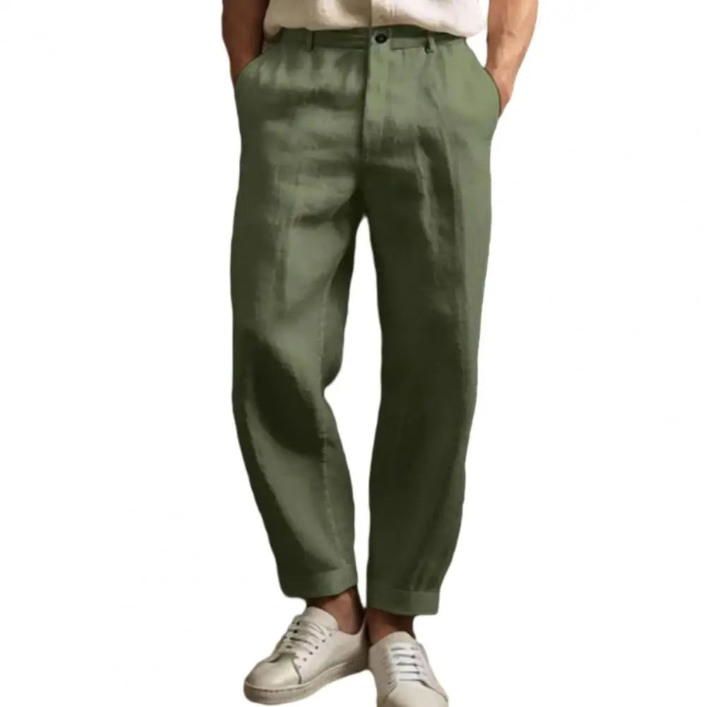 Pantalon décontracté en lin de couleur pure pour homme