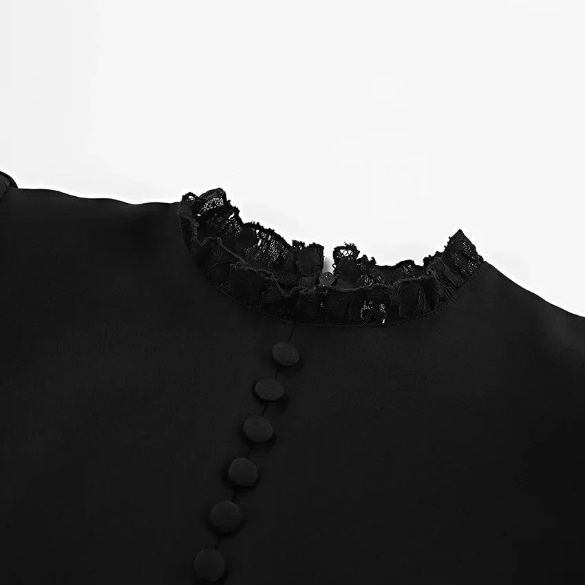 Robe mini noire chic à col rond et manches longues