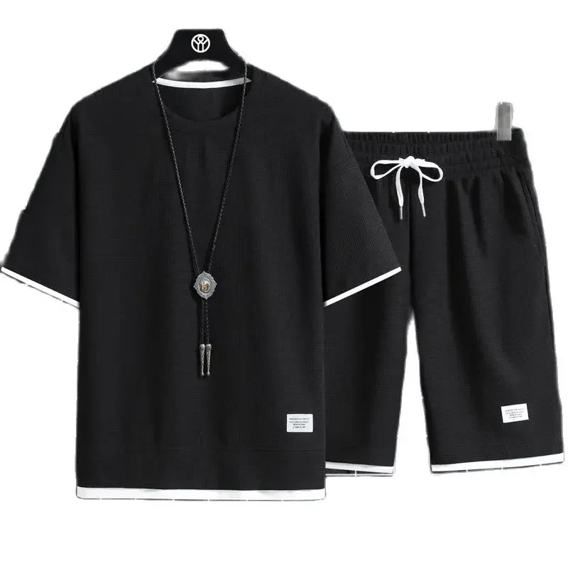 Ensemble gaufré d'été pour homme, t-shirt et short